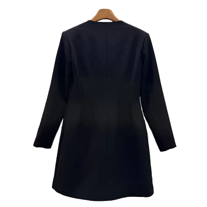 EAEOVNI 2025 Cappotto blazer da donna alla moda nuovo O Collo Cintura con design a doppio bottone Giacca nera Capispalla Autunno Abbigliamento elegante