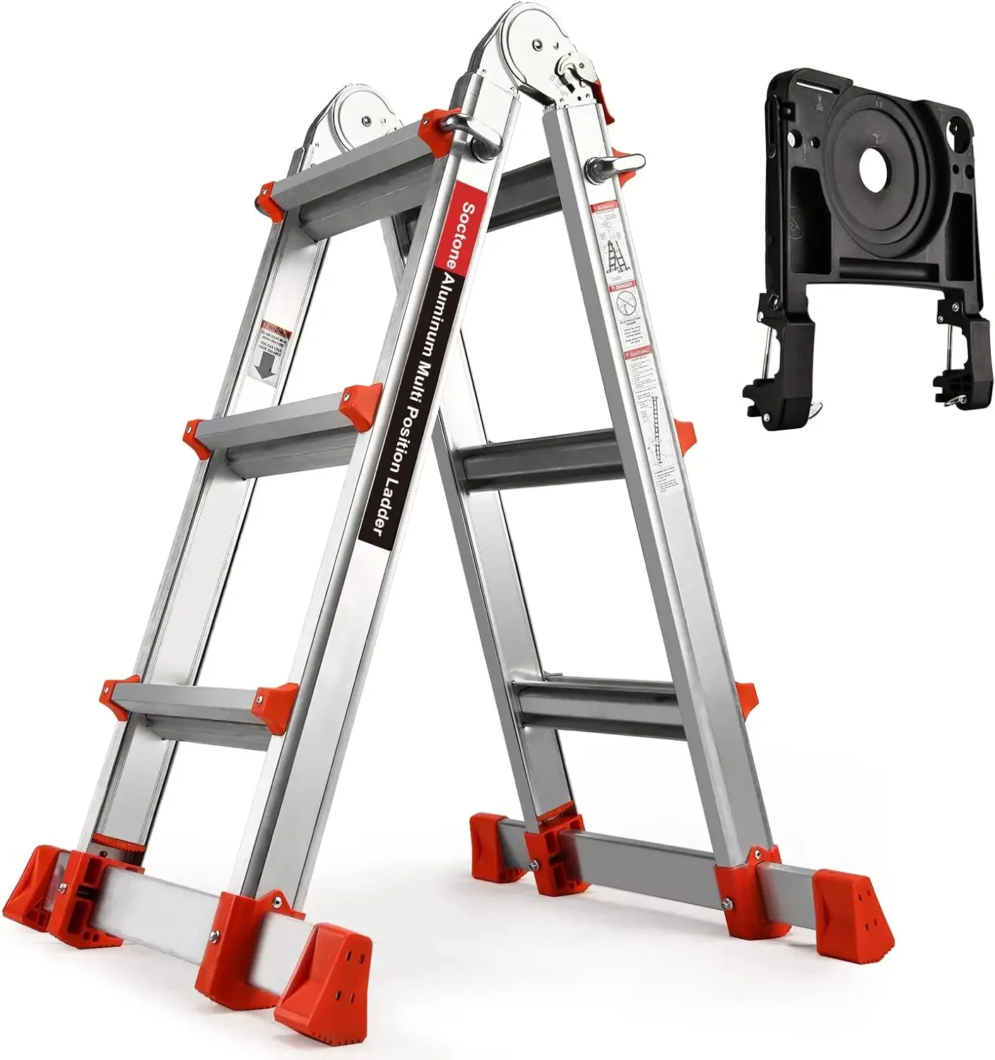 

Soctone Ladder, A Frame 3 Step Ladder Extension Ladder, 13 Ft Multi Position Ladder & Removable Tool Tray with Stabilizer Bar, 3