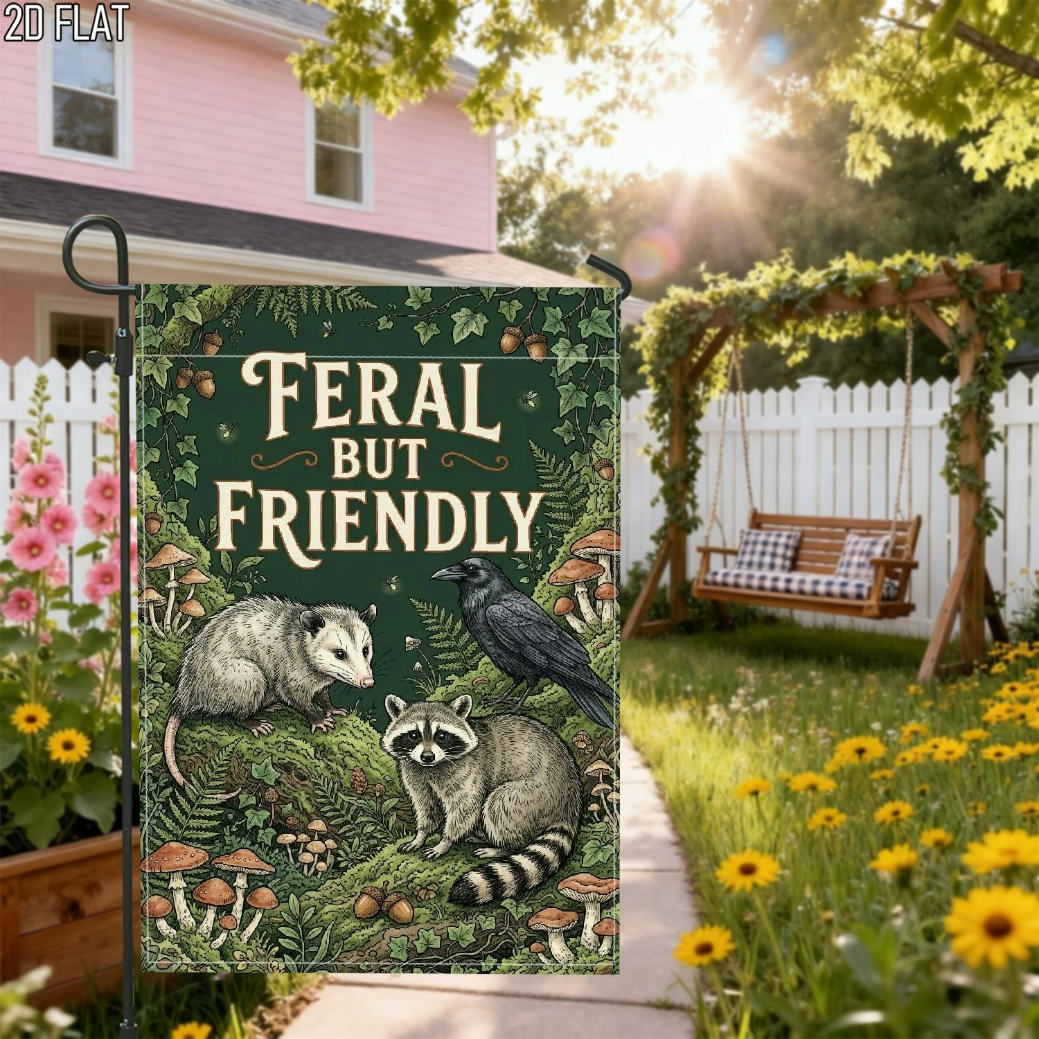 1pcs Feral But Friendly Vintage Forest Animals Garden Flag Rustic Wild Life Yard Flag for Outdoor Patio Lawn Decor