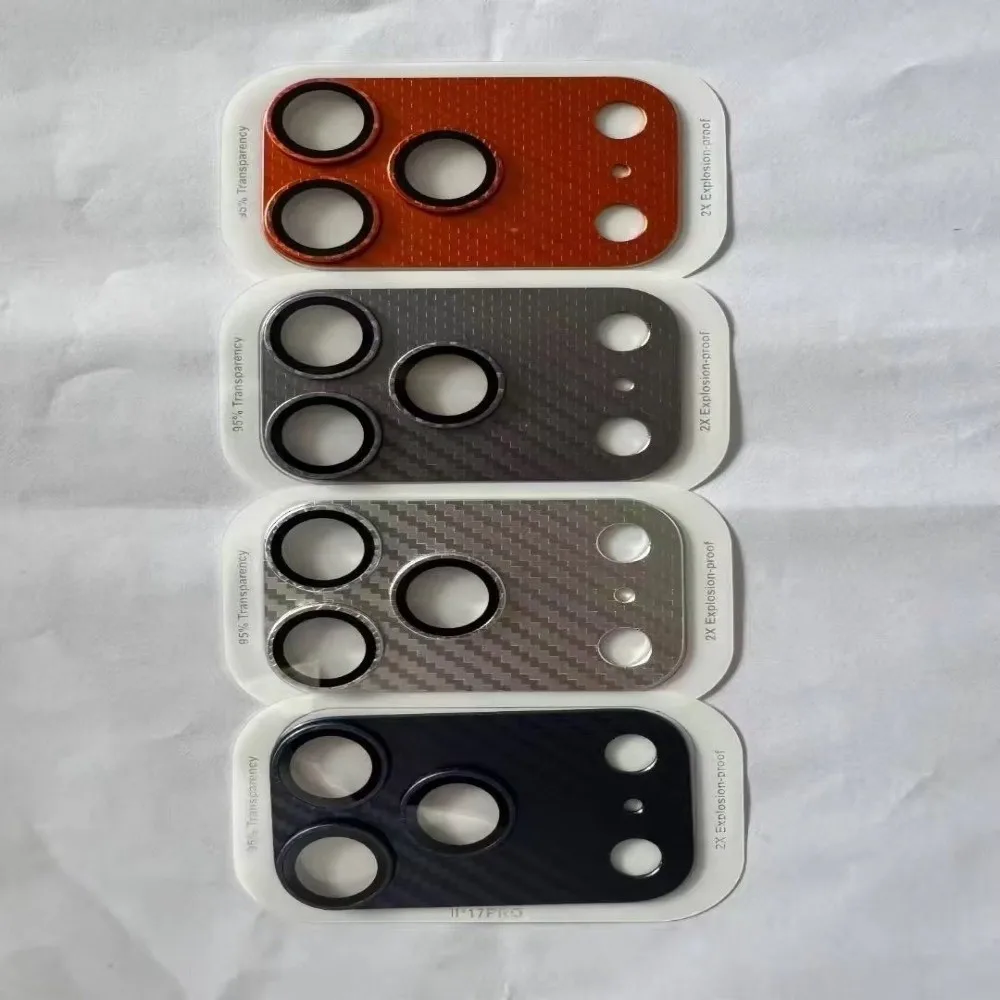 Carbon Fiber Texture Lens Protector Full Cover Orange Camera Lens Cover HD Anti Scratch for iPhone 17Pro/17 Pro Max