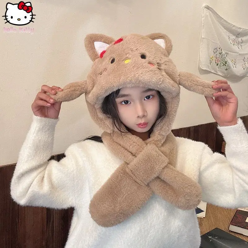 

Kawaii Boys' Thickened Kitten Ear Protection Hat Cartoon Girl Scarf Gloves Anime Warm Children's Fashion Cartoon Ears Moving Hat