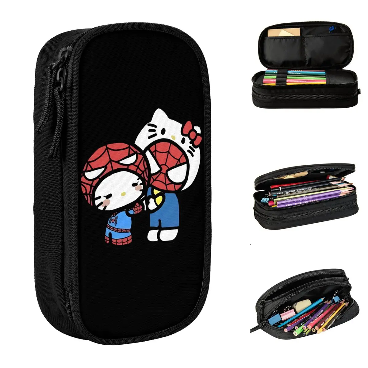 Hello Kitty Cartoon Spiderman Pen Box Double Layer Large-capacity Office Accessories Pencil Bag Birthday Gift