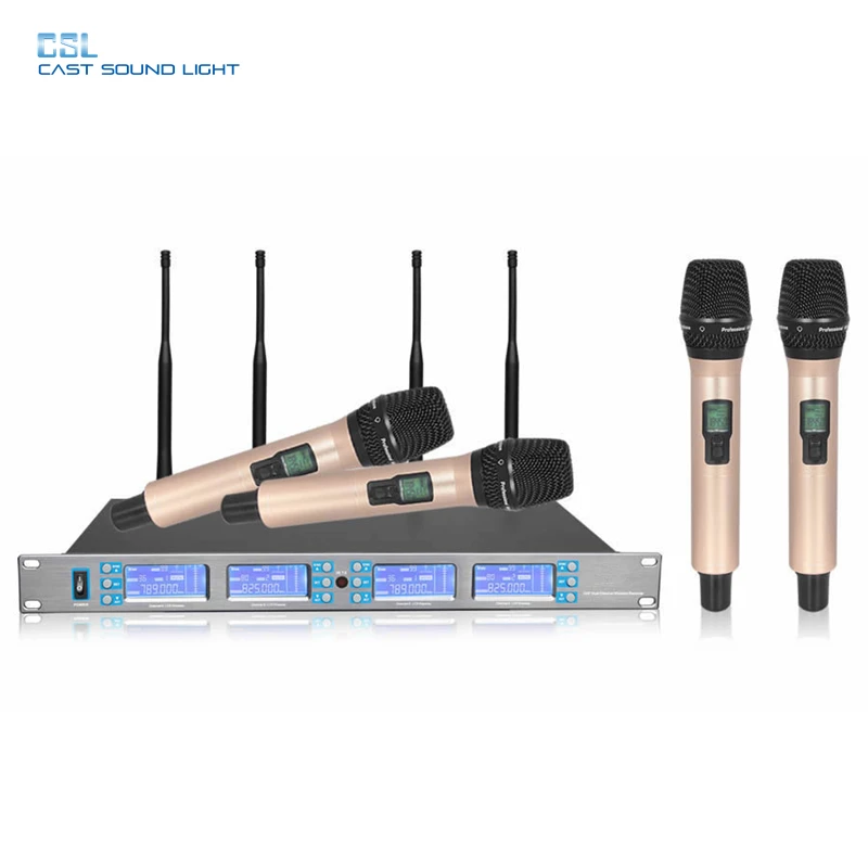 Professional 4-Channel UHF True Diversity Handheld Wireless Conference Microphone