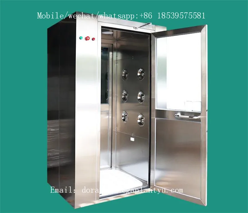 Industrial stainless steel flat door air shower pass box blowing dust air shower manual control