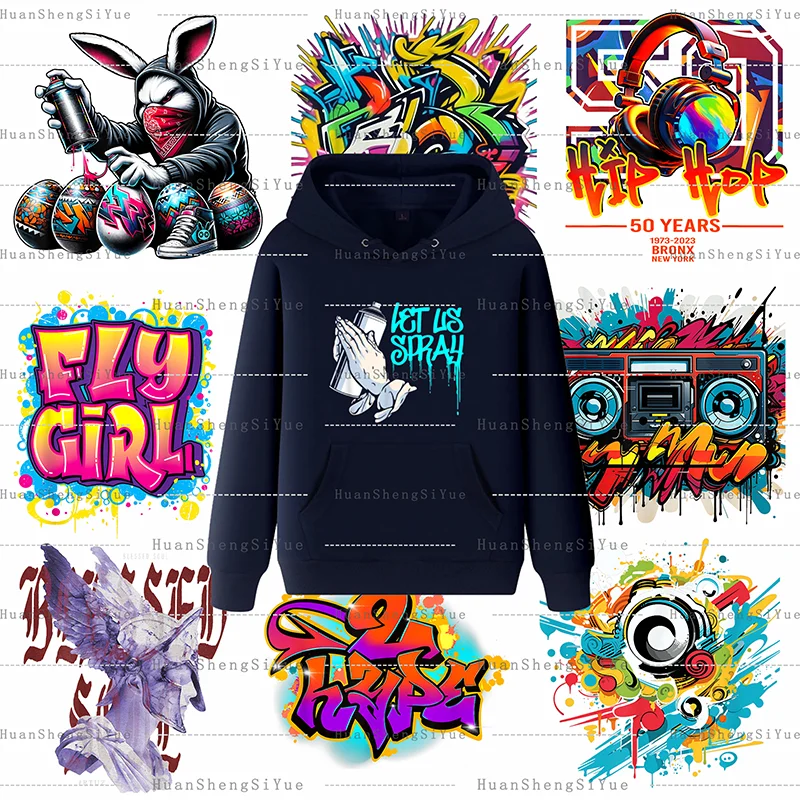 Street-Style Ironing Clothes Heat Transfer Stickers DTF Fashion T-shirts Hoodies DIY Jackets Patch Heat Stickers