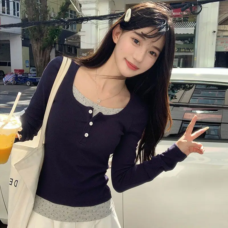 Camiseta de Algodón Puro de Manga Larga para Mujer, Diseño Adelgazante, Estilo Fresco, Top de Algodón Cleanfit, Moda Femenina, Novedad de Otoño