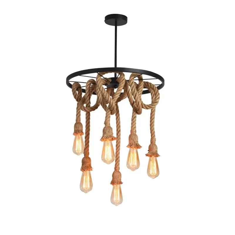 

6 headsRetro Vintage Hemp rope Pendant Lamp Loft Lights American Bar Restaurant Living Room Dining Room Cafe Pub Club Chandelier