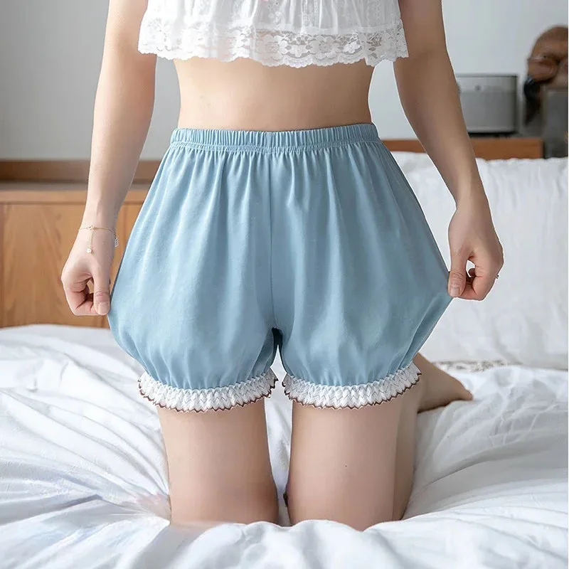 Satin Knickers Women Girl Kawaii Panties Lolita Shorts Sweet Lace Vintage Victorian Bloomers Soft Stretchy Safety Short Pants