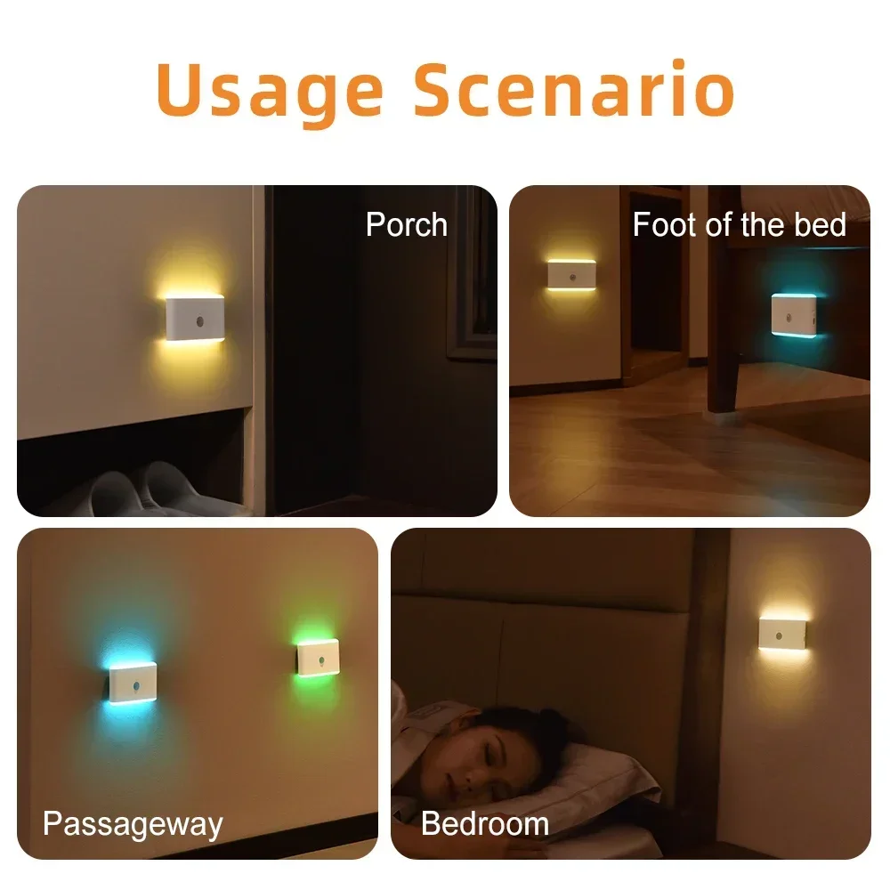 Motion Sensor LED Night Light Dimmable Rechargeable Stairs Lamp for Bedroom Kitchen Cabinet Wardrobe Decor Room Atmosphere Light