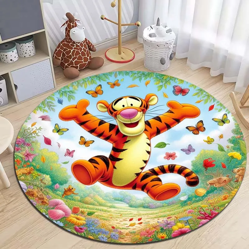 Winnie the Pooh Tigger Printed Round Carpet Living Room Sofa Table Carpet Large Pet Mat Soft Round Rug Home Decor Holiday Gifts