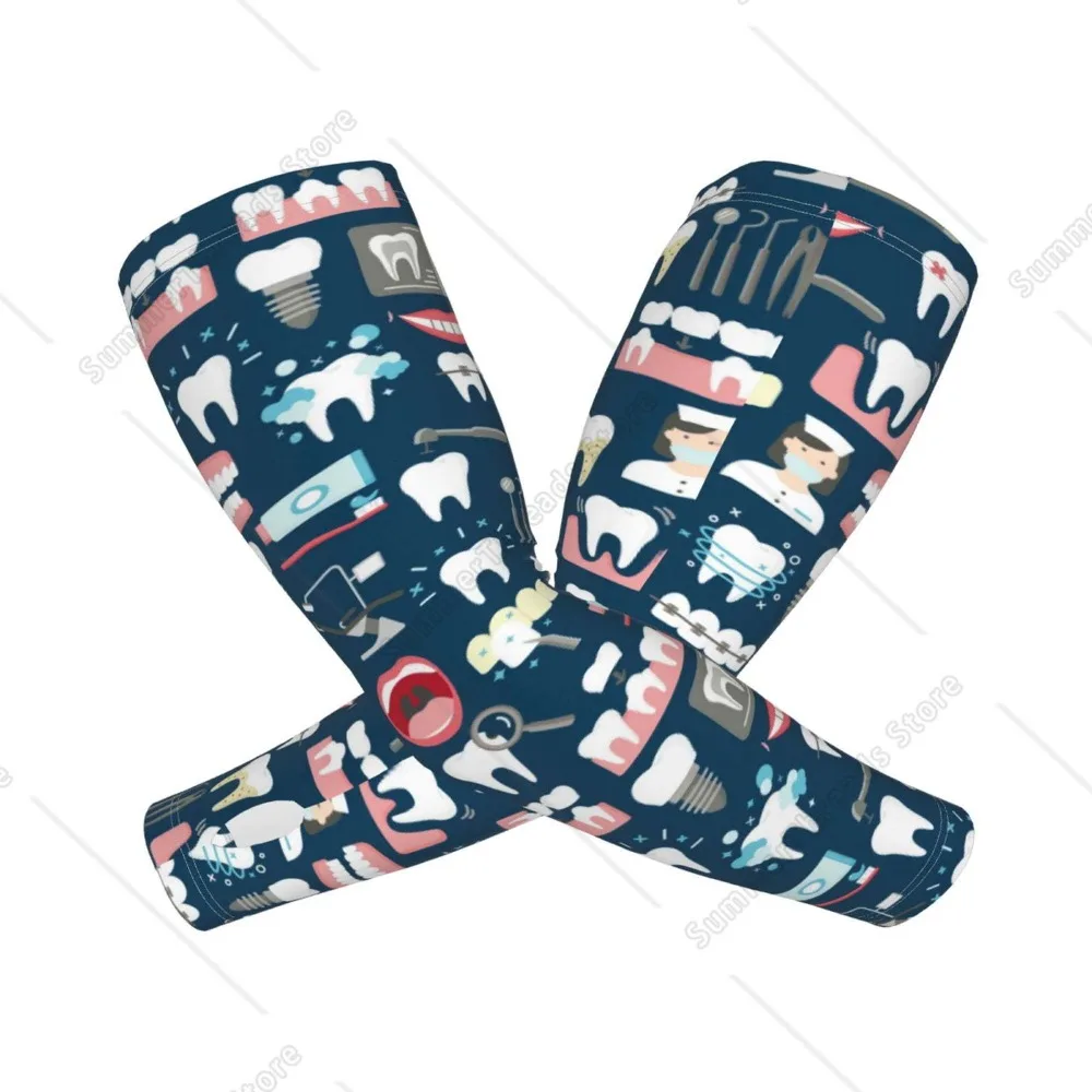 Dental Print UV Sun Protection Arm Sleeves - Tattoo Cover Up - Basketball Arm Sleeve UPF 50 Cooling for Men Women