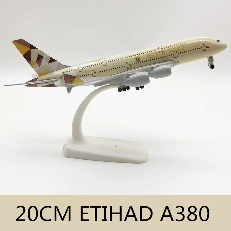 2024 New 20CM Diecast Alloy Metal Etihad A380 With LandGear And Base  Airlines Airways Aircraft Collection Display Gifts Fan Toy