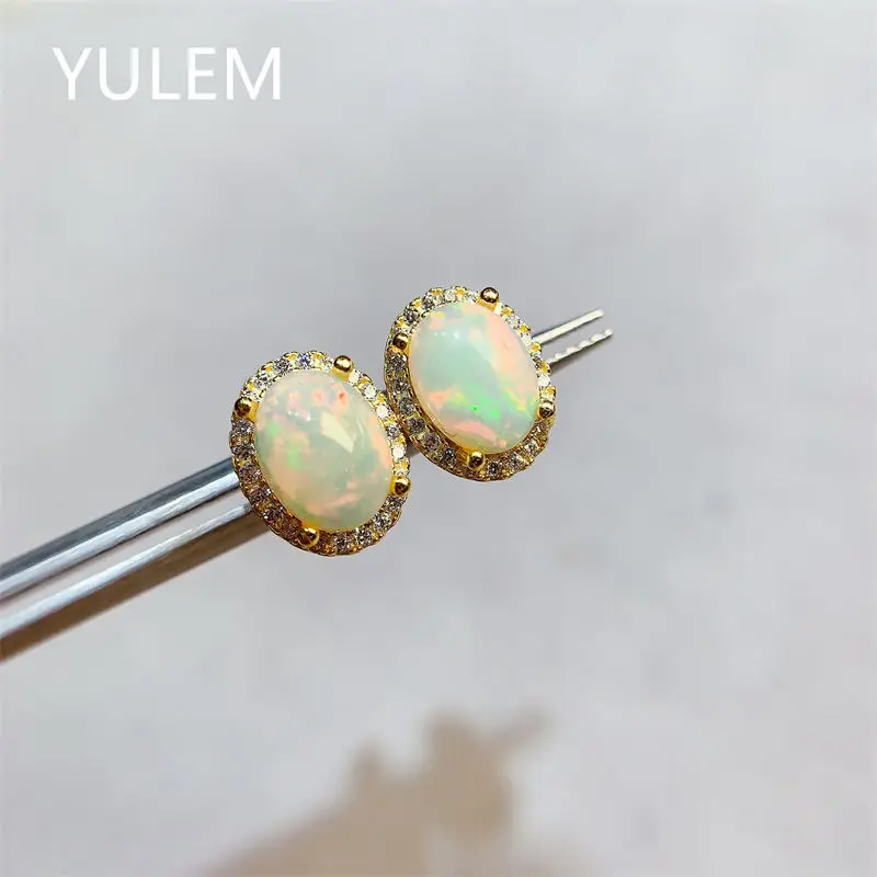 

Natural Opal 925 Silver Earrings Main Stone 6*8mm Sterling Silver Inlaid Gemstone Earrings Best Gift for Women