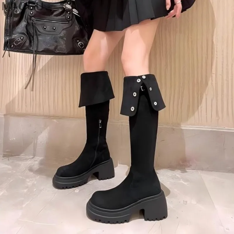 Maogu 2025 Over The Knee Boots Slim Stretch Fabric Winter Platform Heels Long Boots Sexy Shoes High-heeled Women Sock High Boots
