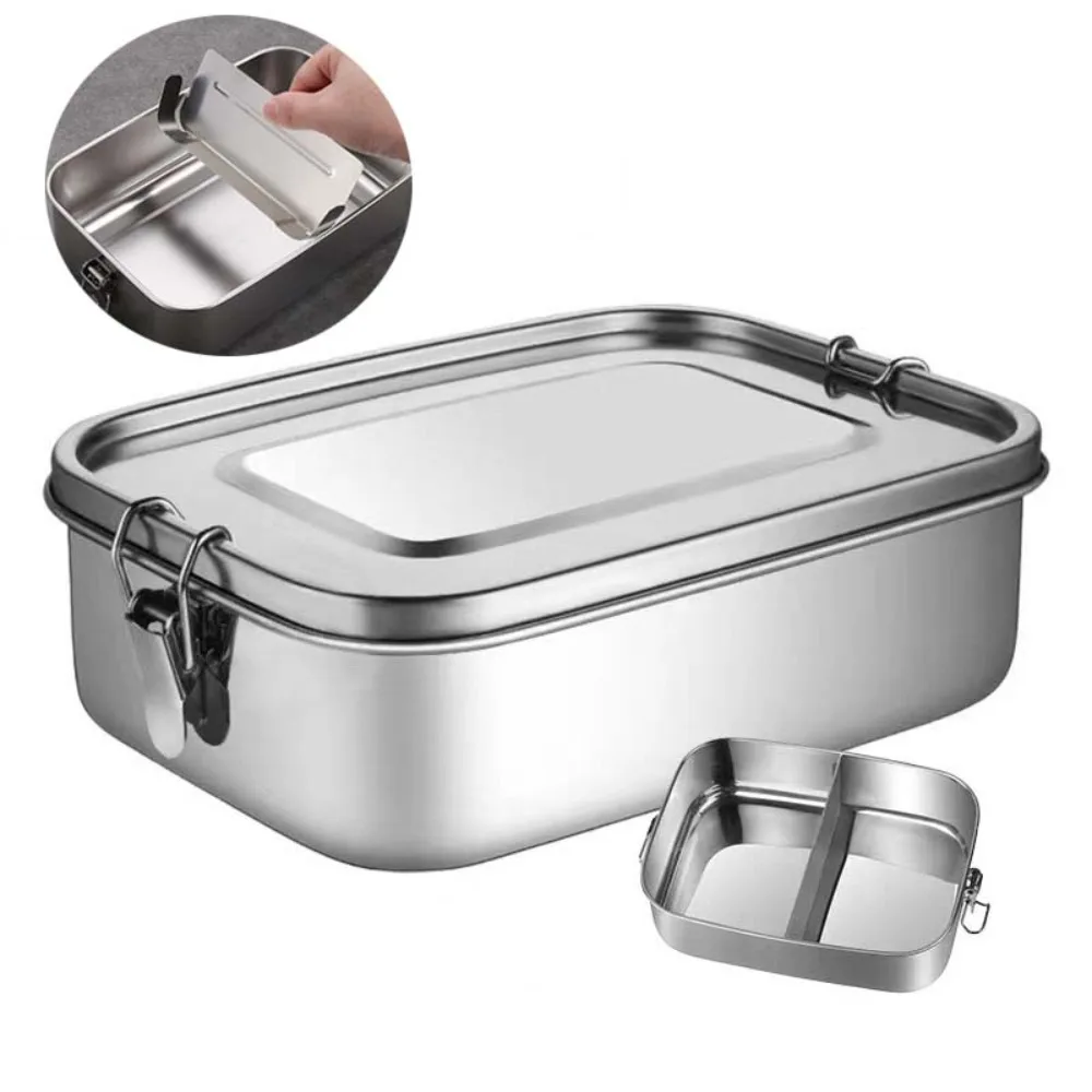 

Rectangular 304 Stainless Steel Lunch Box Removable Partitions Separated Fresh-keeping Box with Sealing Strip Leakproof