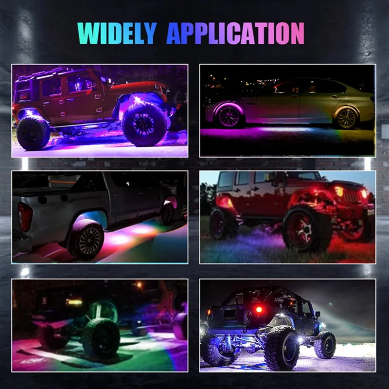 4 Pods Rock Lights For Trucks, RGB Underglow LED Lights For Cars APP Control Music Mode Multicolor Underglow Lights