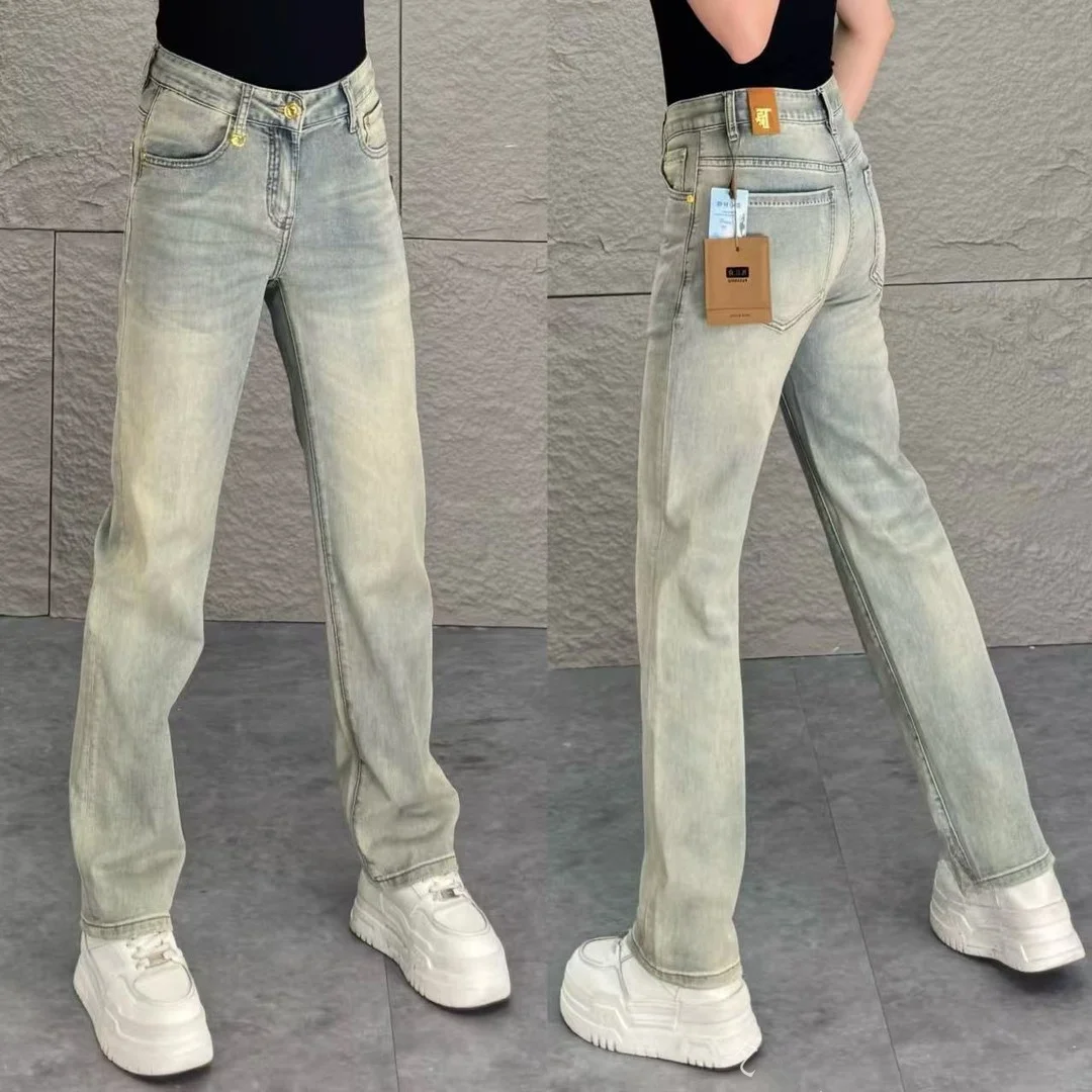 

Мужские джинсы премиум-класса слим-фит прямого кроя из денима, модные, трендовые, прямые, длинные брюки, повседневные, городские, весна 2026