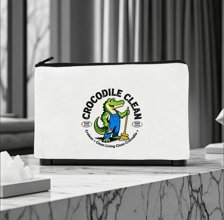 1PC Crocodile Clean Print Canvas Cosmetic Bag Double Sided Portable Travel Zipper Pouch