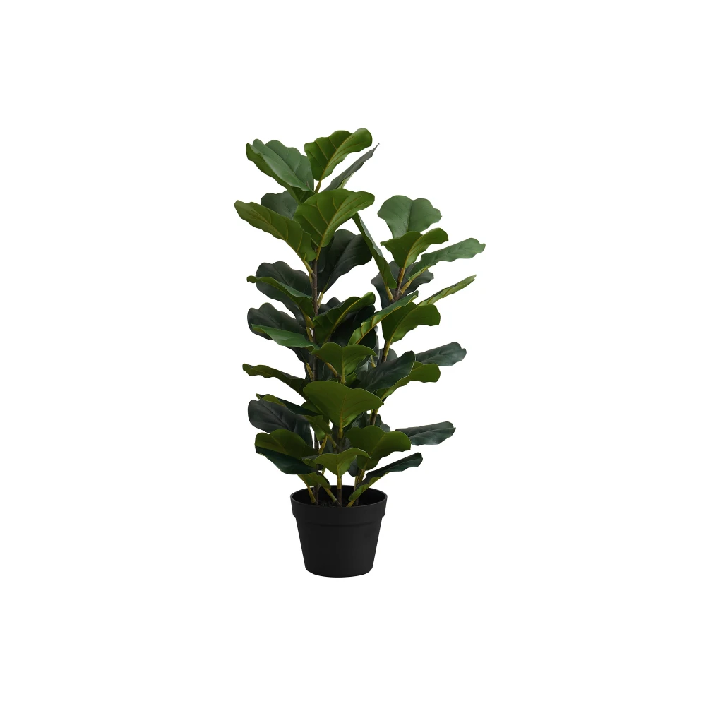 Artificial Plant, 32inch Tall, Fiddle Tree, Indoor, Faux, Fake, Floor, Greenery, Potted, Real Touch, Decorative, Green Leaves, Black Pot