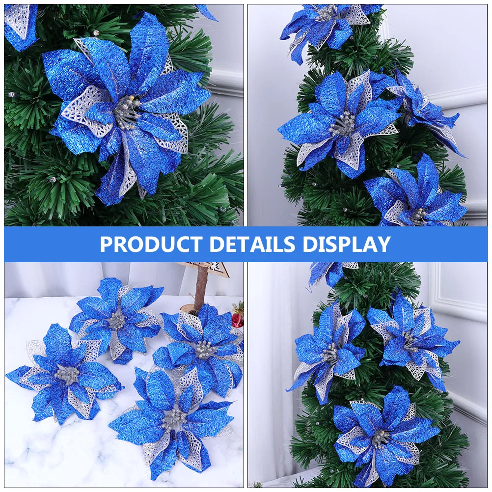 

5 Pcs Artificial Christmas Flowers Gold Powder Decorative Supplies Glittering Tree naments Elegant Festive Atmosphere