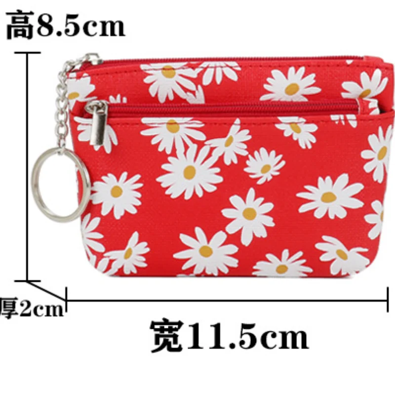 Daisy Print Coin Purse Women Mini Wallets Clutch with Zipper Keychain Small Coin Pouch Bag Female Pouch Key Card Holder Wallet