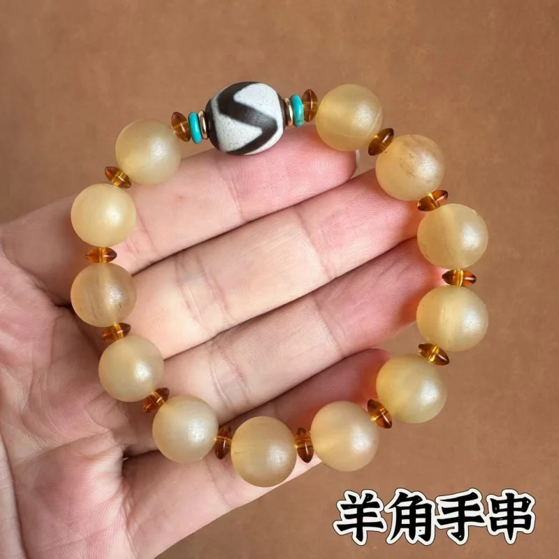 

Natural Tibetan Horn Bracelet Ethnic Style Crafts Vintage Bracelet Bloodshot Horn Barrel Beads round Beads Men and Women Wholesa