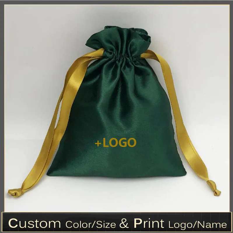 

10x15cm 50pcs Customized Logo Silk Satin Drawstring Pouches Shoes Clothing Perfume Hair Wig Cosmetic Jewellry Gift Packaging Bag
