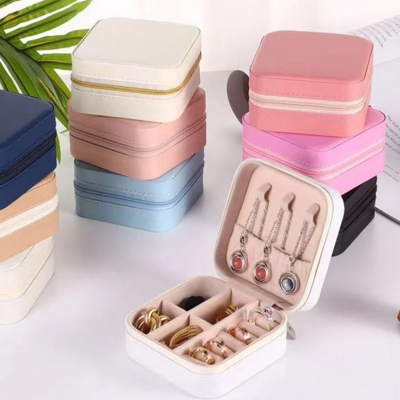 Mini Schmuckaufbewahrungsbox Tragbare Reise-Schmuckschatulle für Ohrringe und Halsketten Damen-Ringorganizer PU-Leder Präsentationsbox – Detail 2