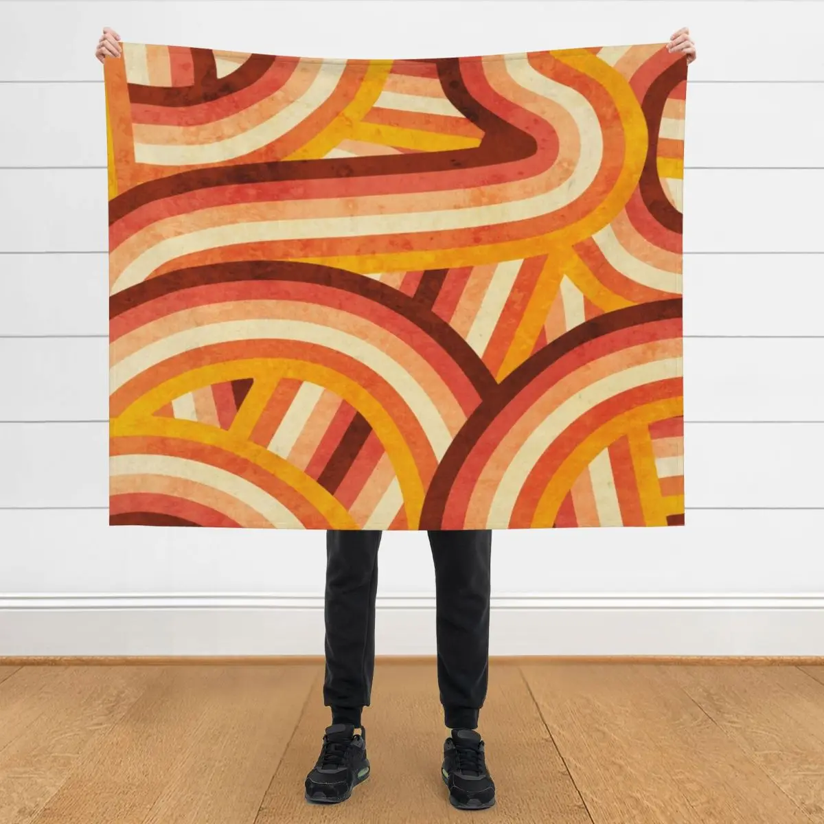 

Vintage Orange 70's Style Rainbow Stripes Throw Blanket Shaggy Decorative Beds blankets ands Travel Blankets