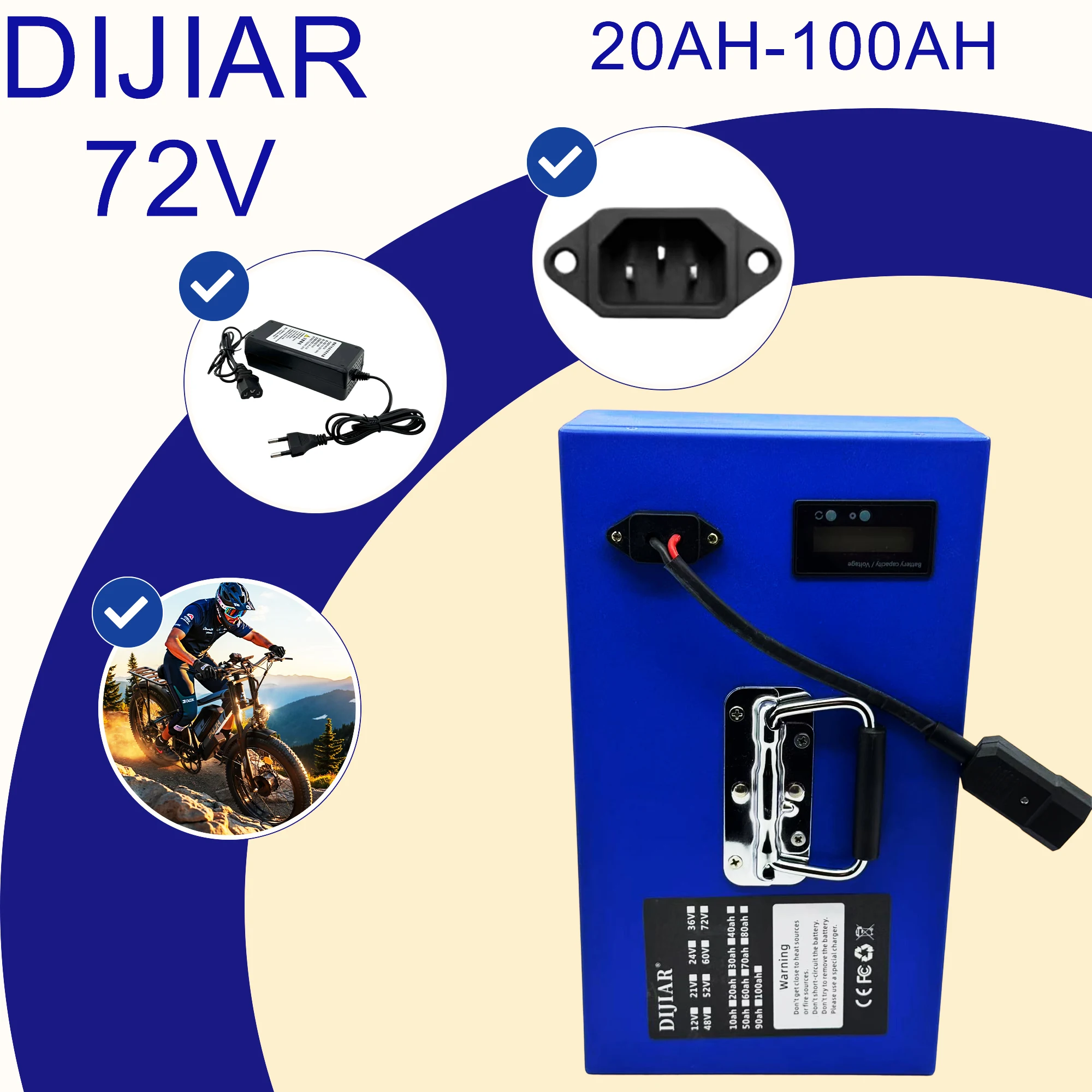 

Air freight, 24-hour delivery, 72Velocic scooter 18650 lithium battery, 20AH100AH with built-in BMS40AH