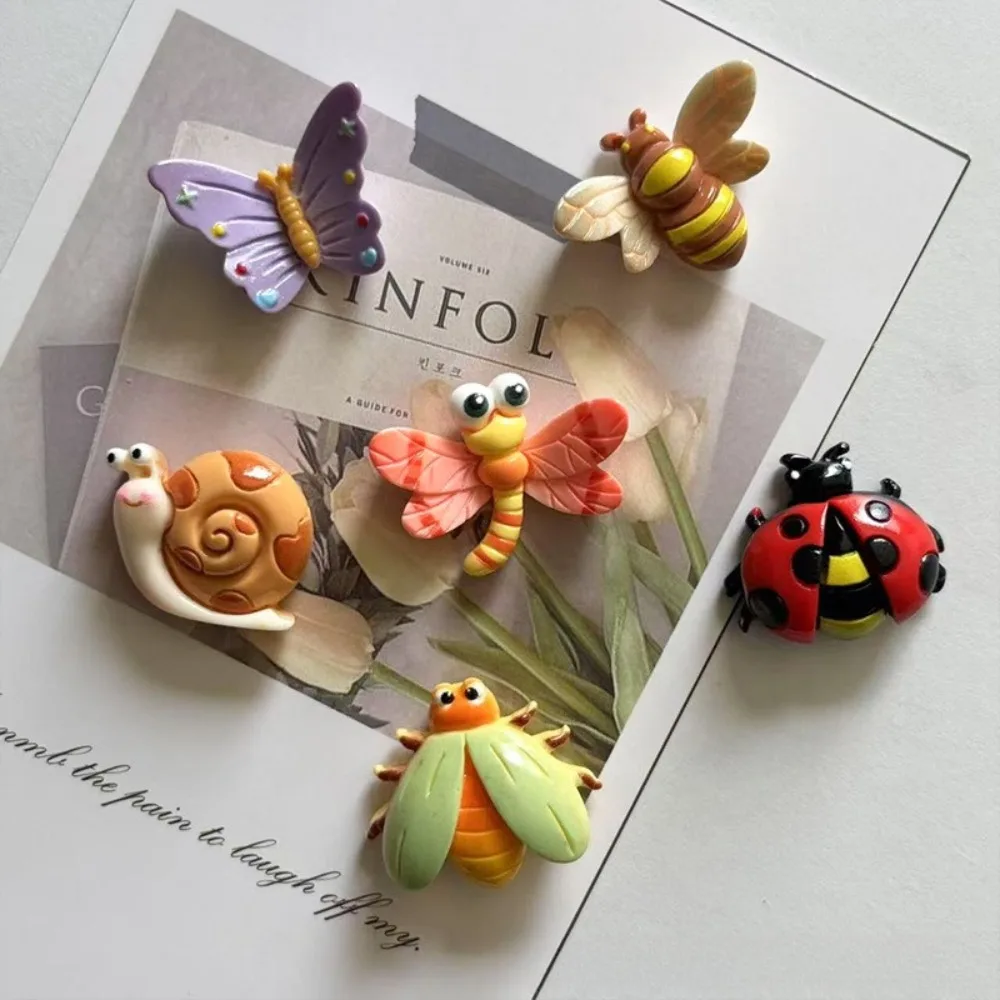 2/6Pcs Cute Insect Resin Fridge Magnet Butterfly Bee Snail Ladybug Dragonfly Magnetic Sticker Home Refrigerator DIY Decor Gifts