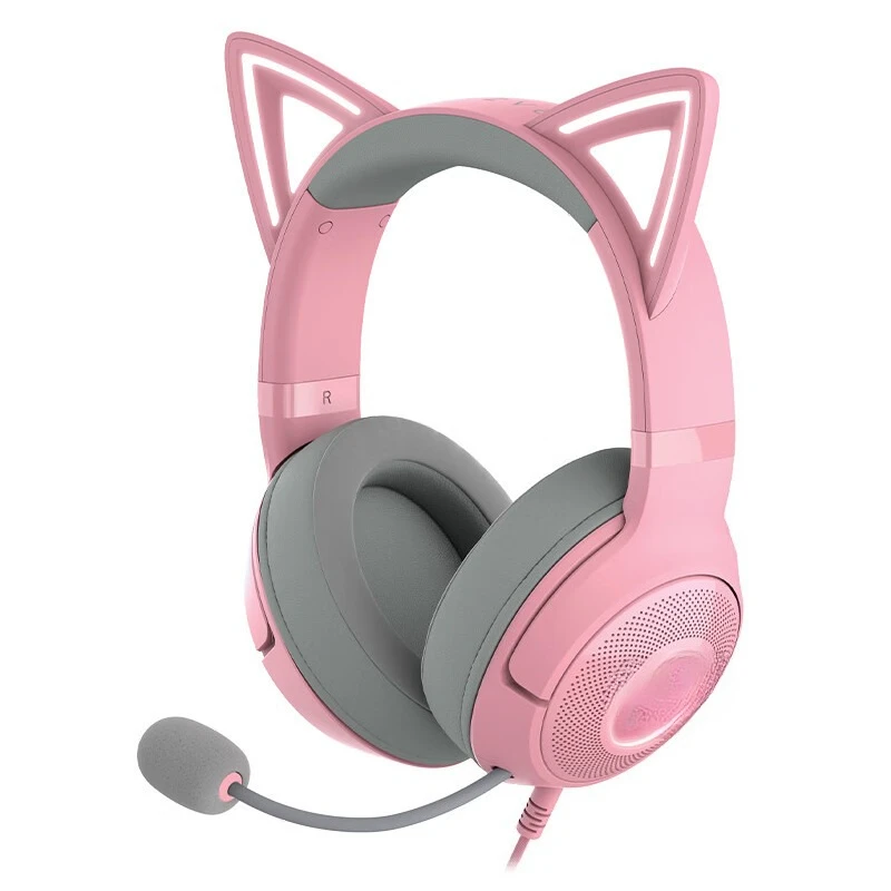 

2 Powder Crystal USB Wired Headphones Kraken Kitty Cat Headset Pink