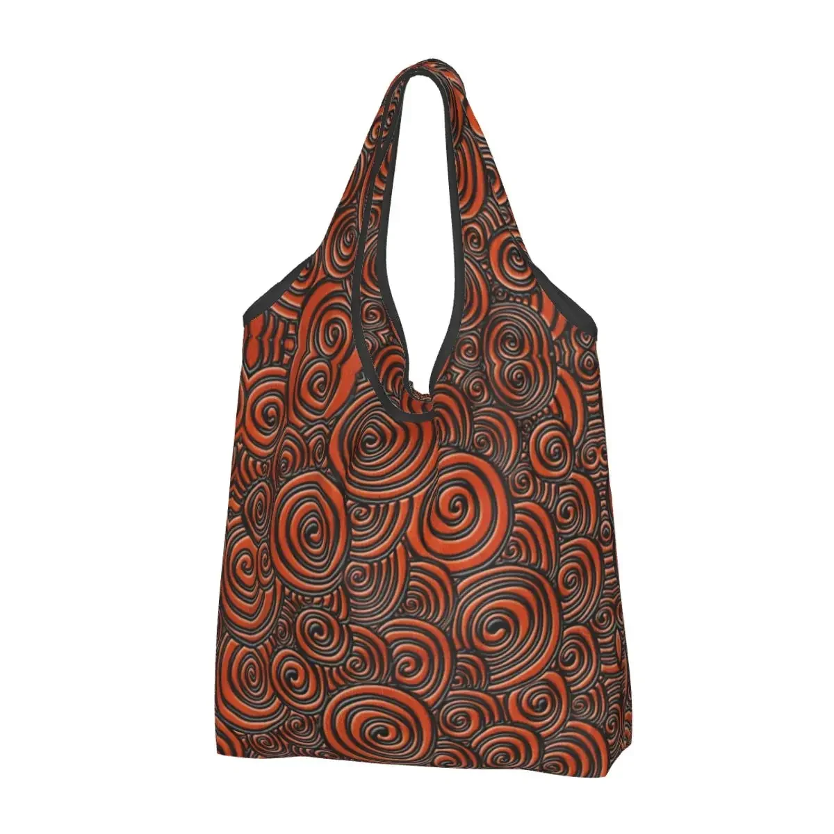 Embossed Doodle Swirl On Orange Leather Groceries Tote Shopping Bag Vintage Floral Textures Shopper Shoulder Bag Handbag