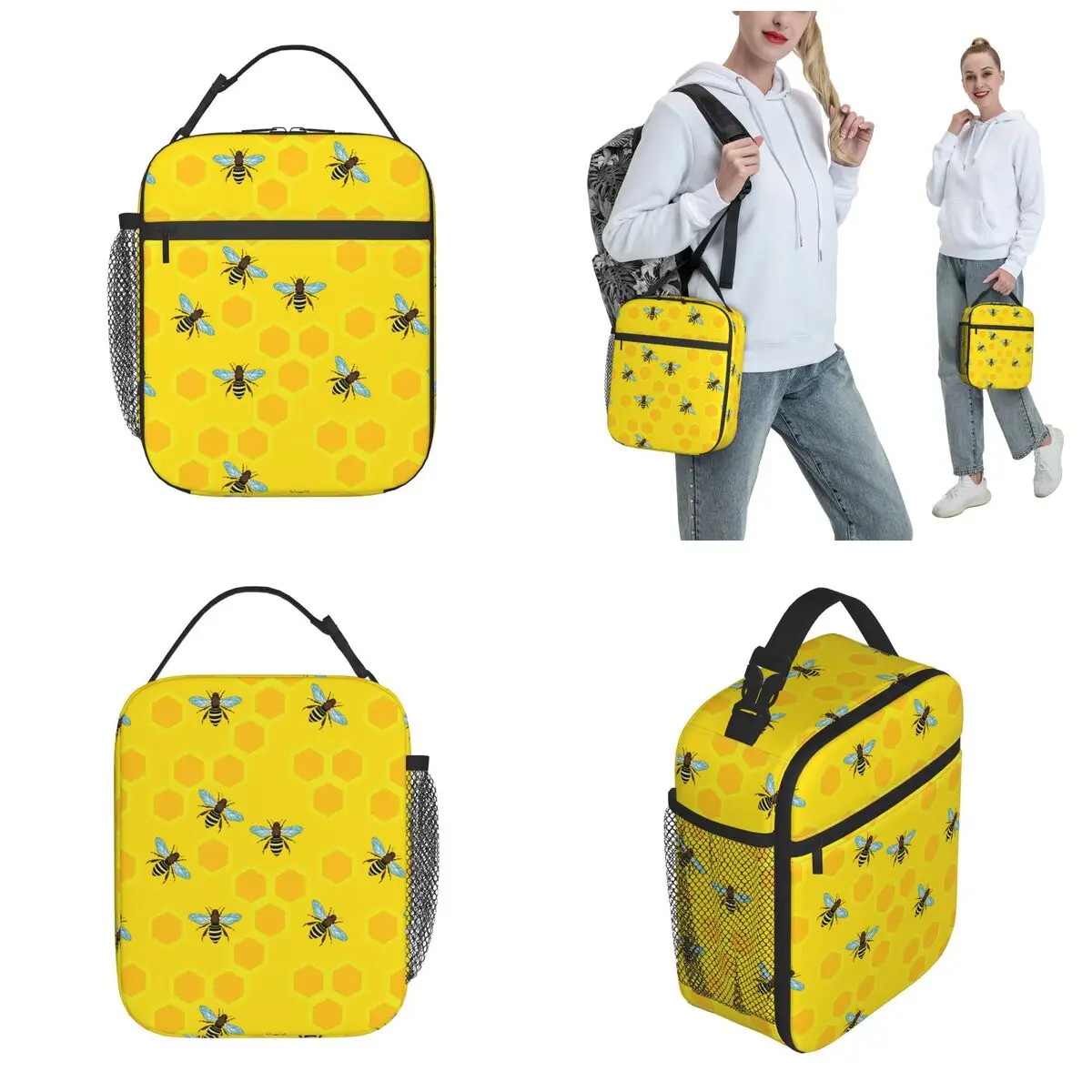 Insulated Lunch Tote Bag Bee Honeycomb Hive Bees Merch Lunch Food Box Unique Design Thermal Cooler Lunch Box For School