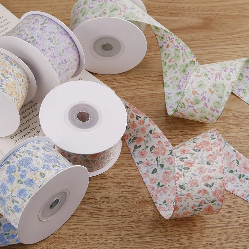 5yards Elegant Pastoral Flower Printed Ribbon for Clothing Sewing Supplies DIY Hair Bows Gift Wrapping Craft Accessories