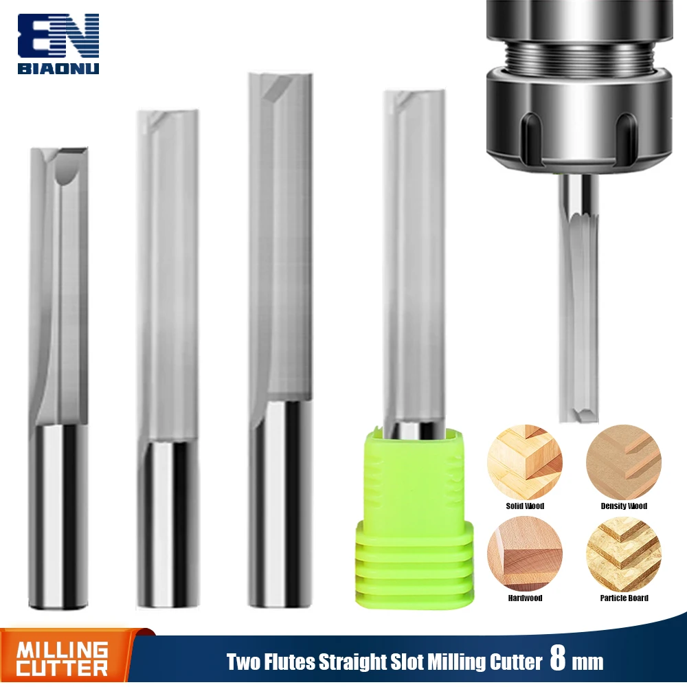 

Biaonu Two Flutes Milling Tool 1Pc 8mm Shnak Straight Slot Milling Cutter Cnc Engraving Bit Carbide End Mill Router Bit for Wood