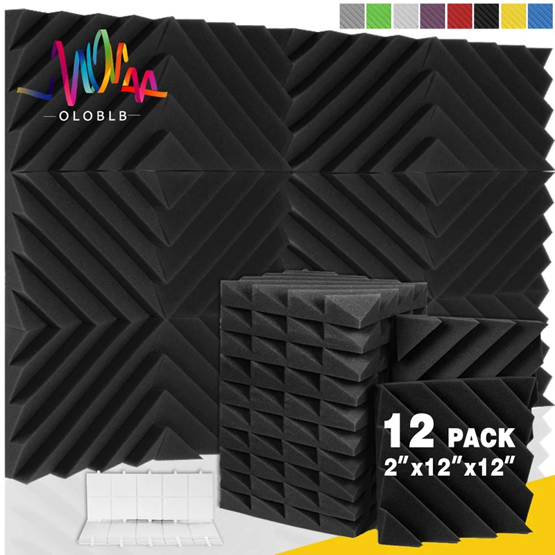 12 Pcs Acoustic Foam Soundproofing Noise Cancelling Diamond Groove High Density Wedge Panels For Home Office Recoding Studio