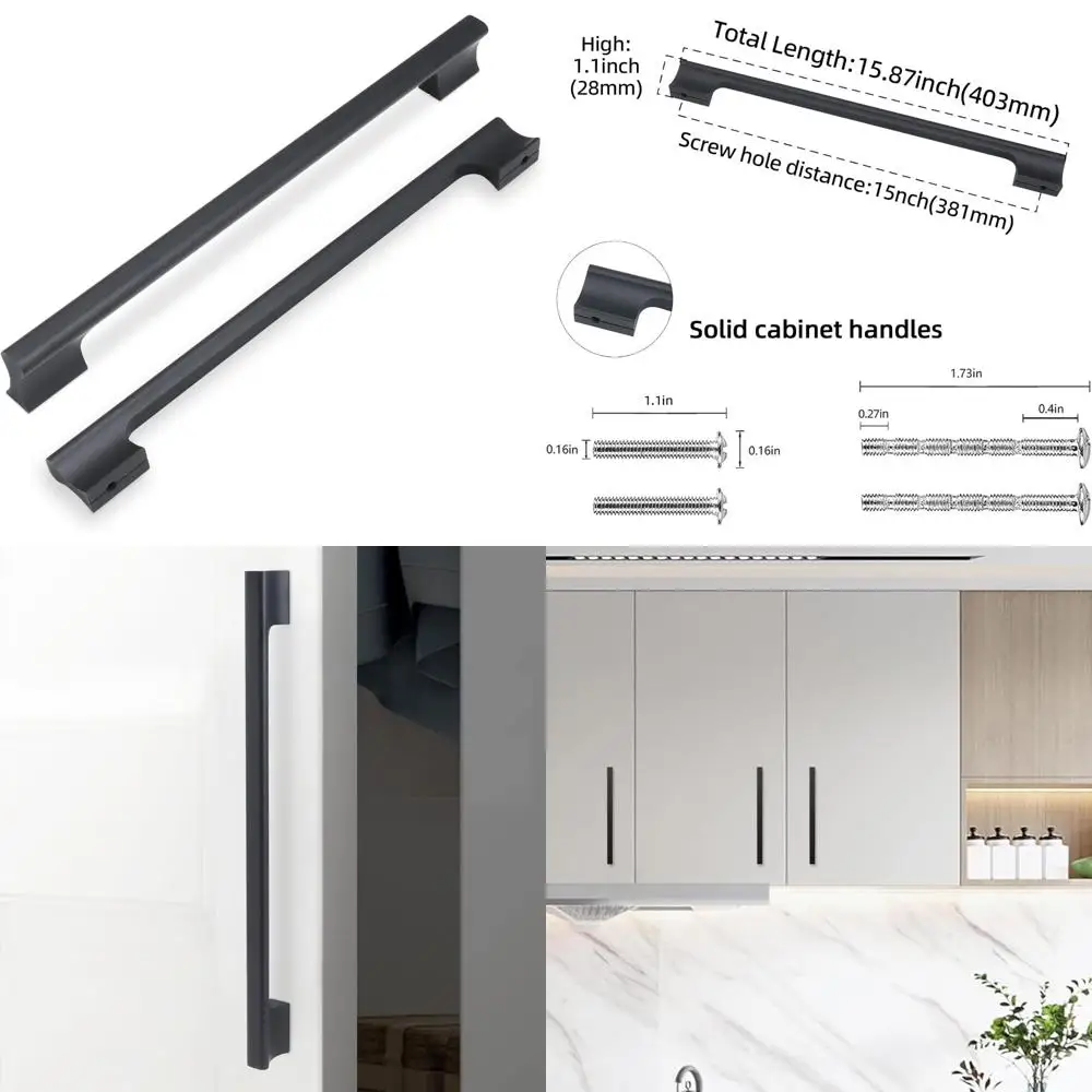 

Matte Black 15 Inch Kitchen Cabinet Handles, Pulls, and Hardware for Cabinets and Dressers - Modern Drawer Pulls for Sleek Desig