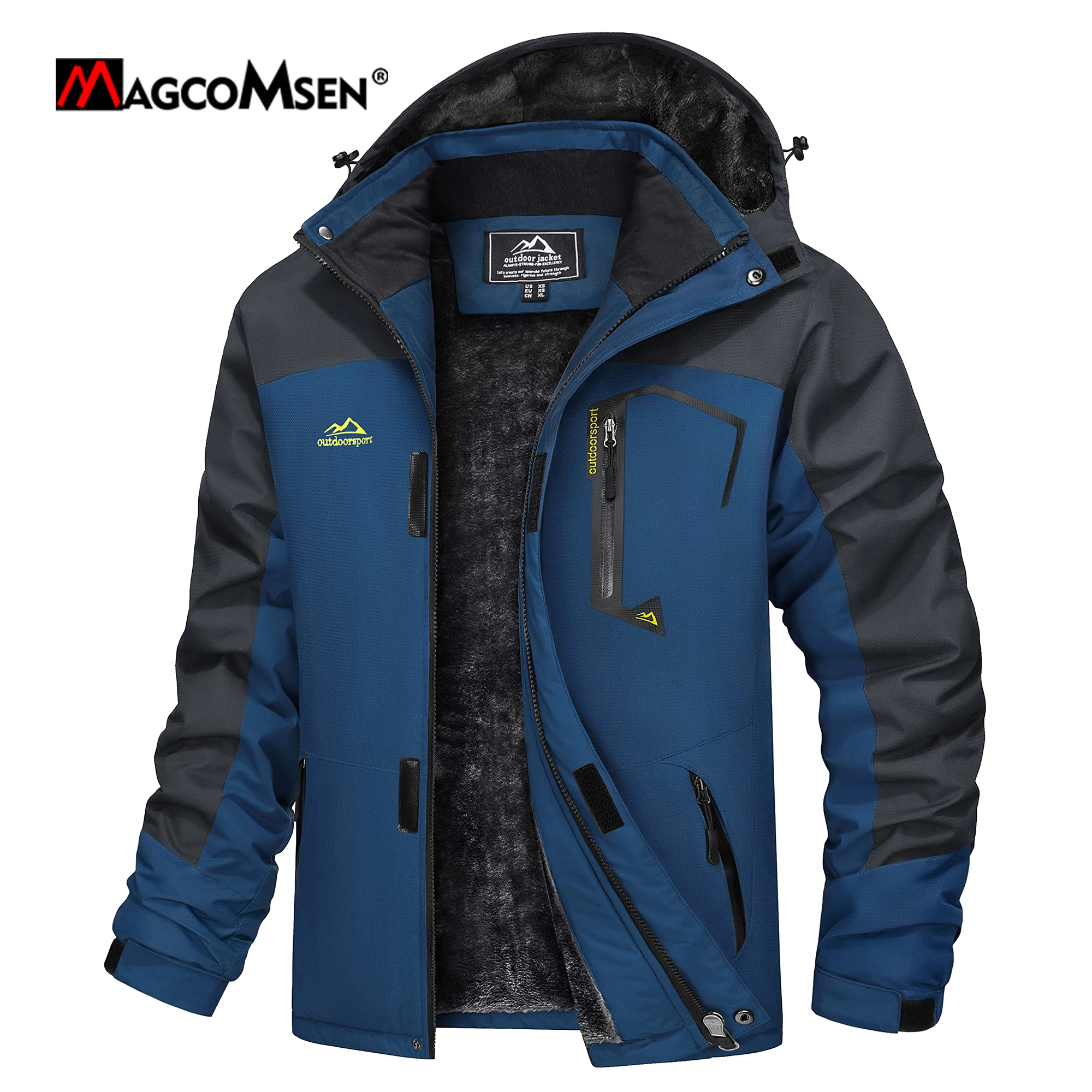 MAGCOMSEN-Chaqueta de esquí de forro polar con capucha para hombre, impermeable, térmica, gruesa, cálida, Parka, abrigos, invierno, nieve