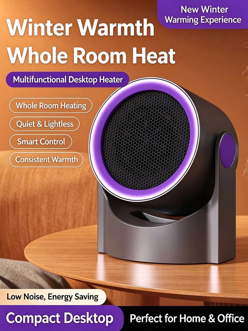 Mini Space Heater EU Plug PTC Ceramic Fast Heating Desk Heater for Office Dorm Quiet Energy Efficient Tip-Over Protection