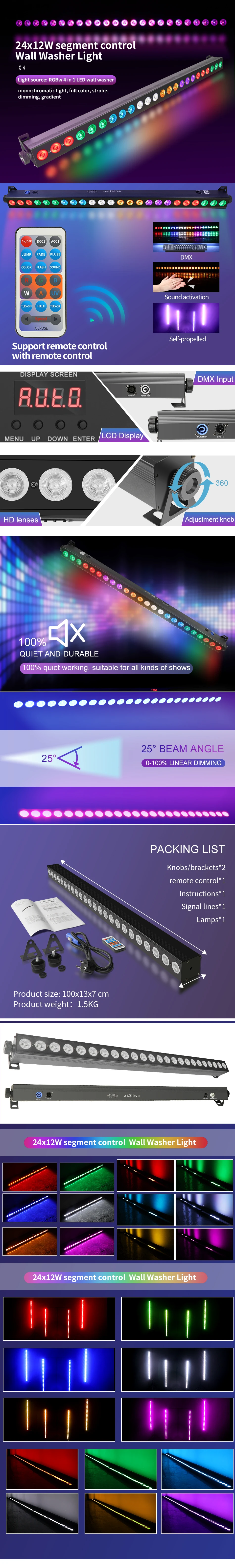 4 Stück/24x12W RGBW 4in1 Segmentierte Steuerung / RGBW AUV 6in1 Pixel-Steuerung LED-Wandfluter-Lichtstreifen DMX-Steuerung Bühnenbeleuchtung – Detail 2