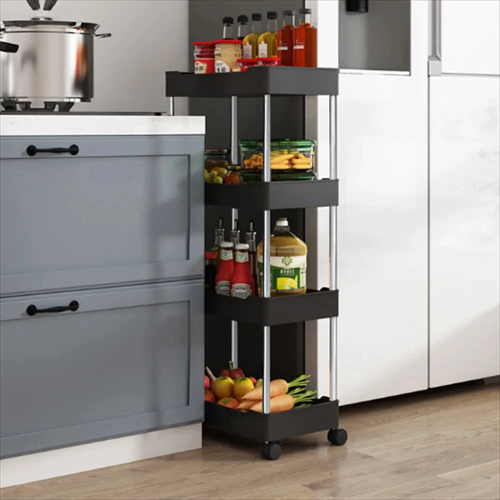 3 Tiers Kitchen Shelf Multifunction Large Capacity Seasoning Storage Rack with Wheel Snacks Sundries Storage Trolley Organizer