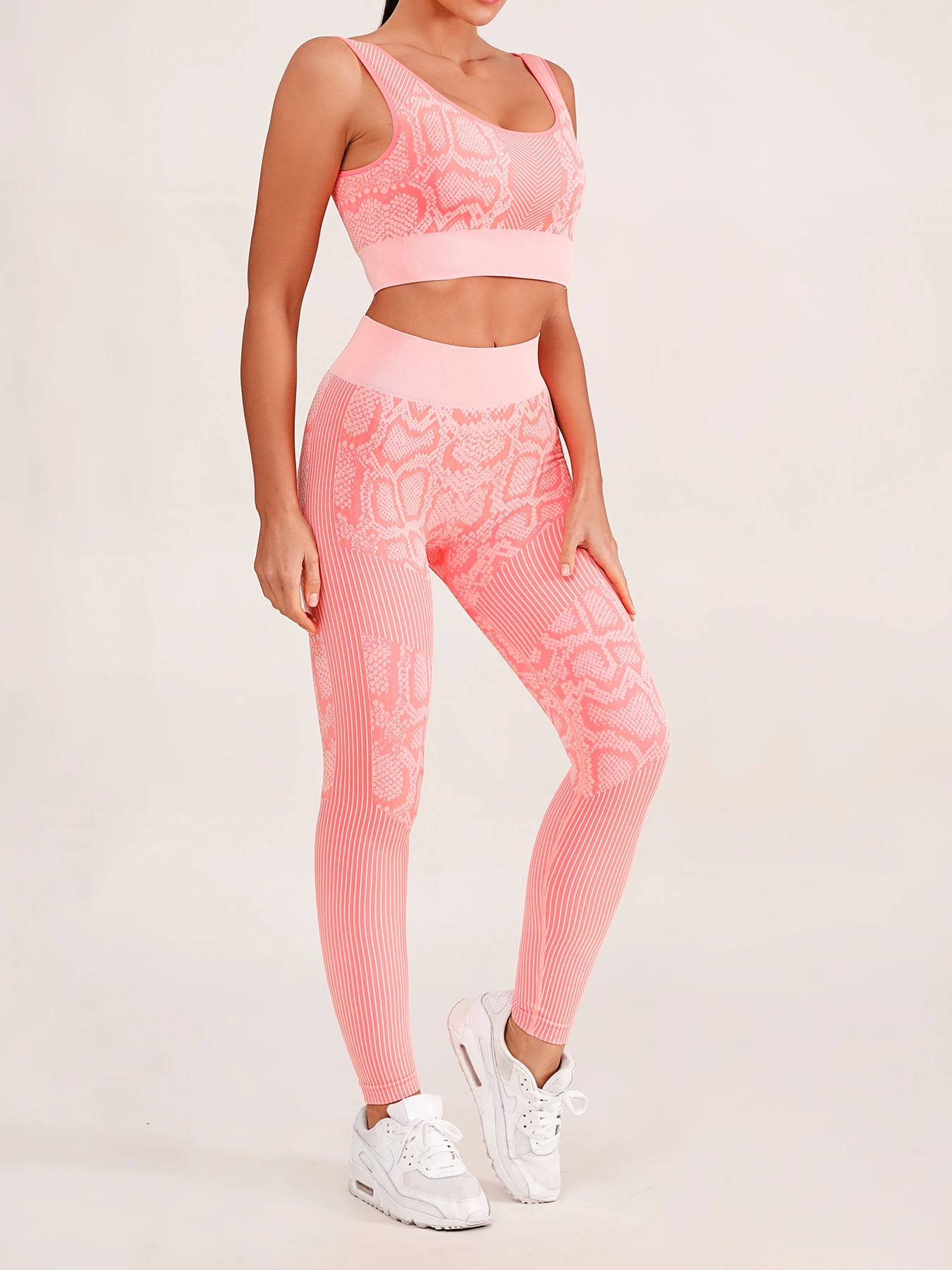 women\'s Yoga Fitness Set High Waist Trousers Stretch Legging Sports Bra With Padding Suitable For Gym Without