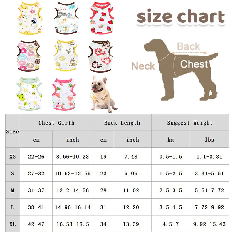 Summer Dog Vest Cute Pattern Chihuahua Yorkie Breathable Solid Shirts Puppy Thin Fashion Vest Pet Clothing