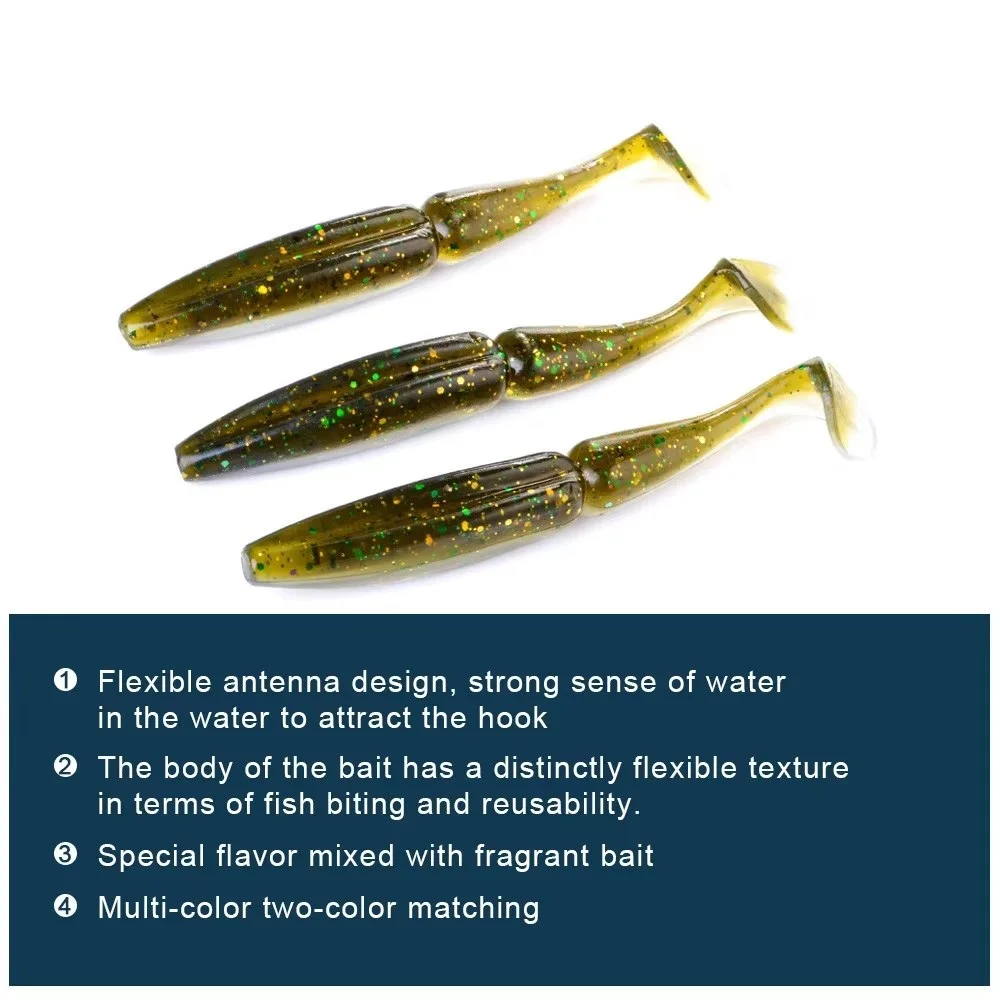 NGB 9cm/10.5cm Silicone Bait T Tail Worm Soft Fishing Lure 6-10pcs Jigging Shad Artificial Fishing Bait For Bass Wobblers