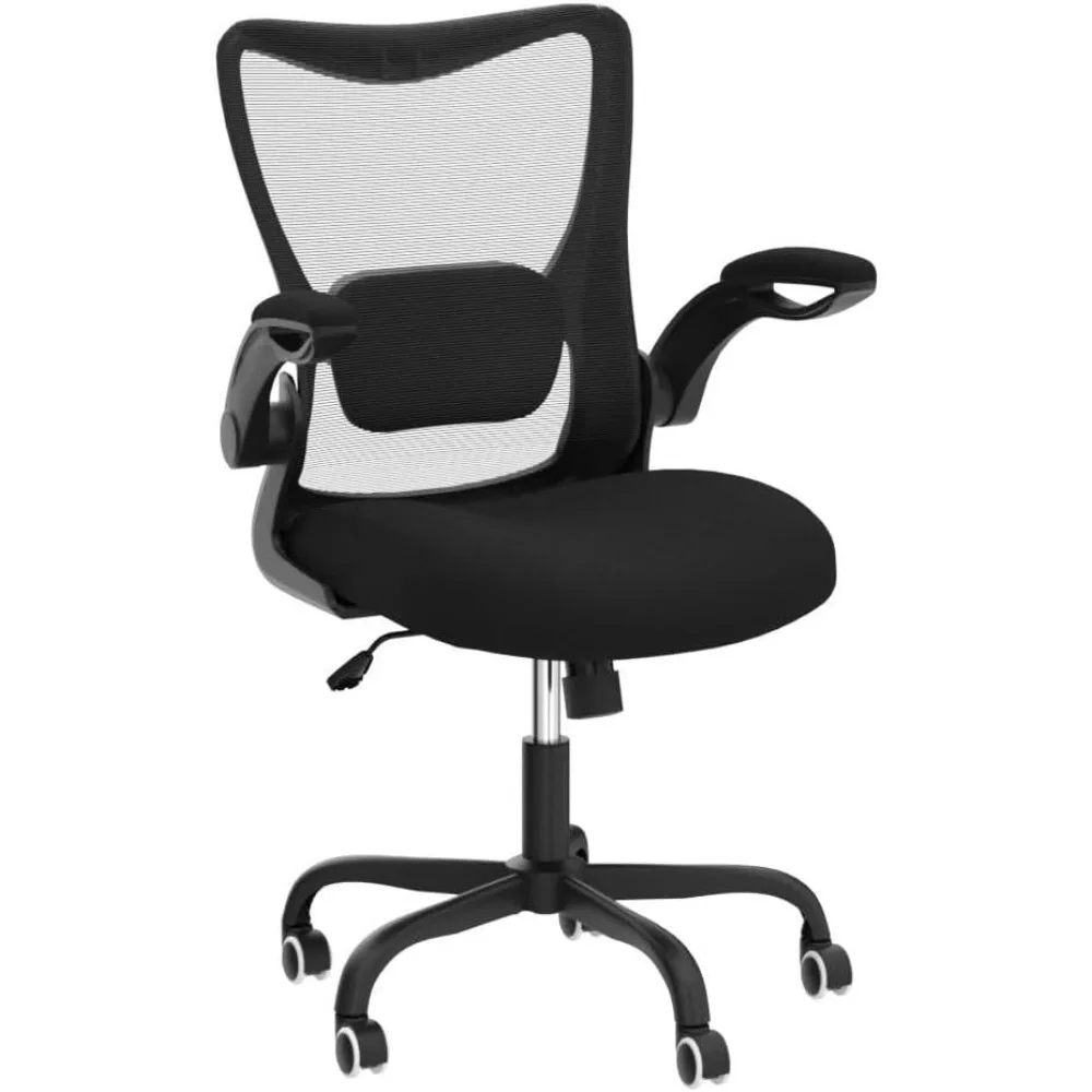 Silla de oficina ergonómica con soporte Lumbar ajustable y reposabrazos abatible hacia arriba, silla de ordenador de malla transpirable