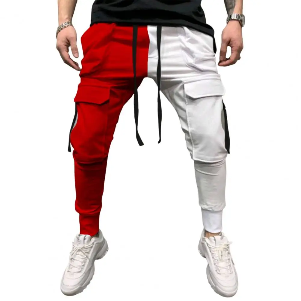 

Men Cargo Pants Men's Drawstring Cargo Pants with Elastic Waist Multi Pockets Contrast Color Comfortable Streetwear for Daily