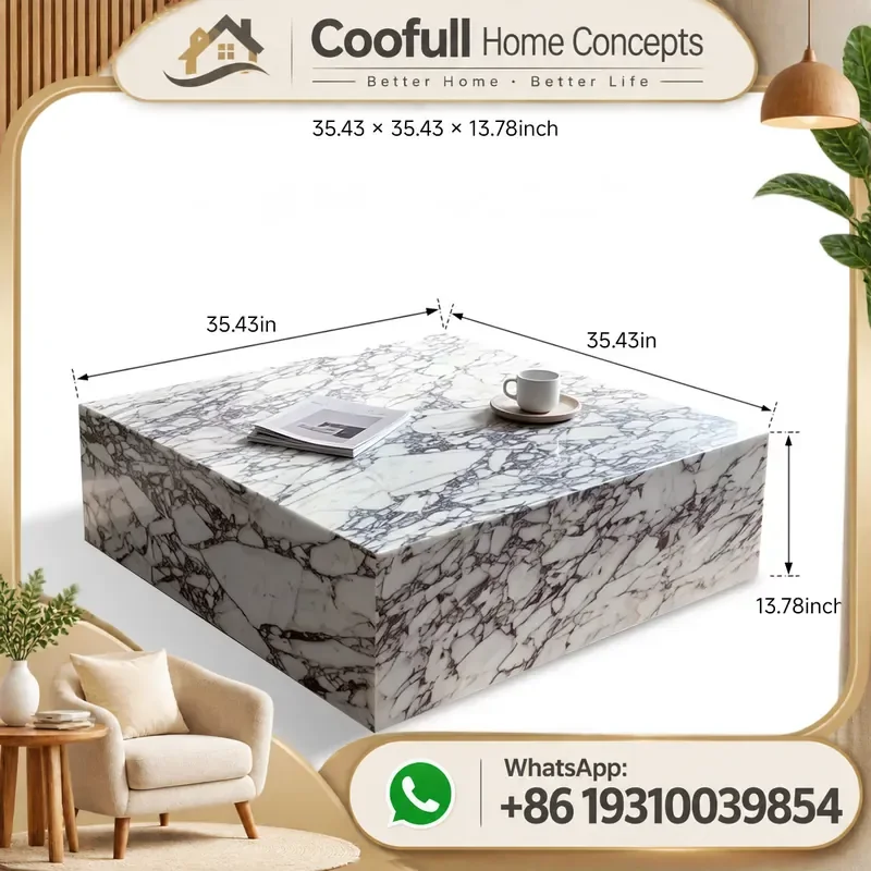 Natural Coffee Table Polished Calacatta Viola Marble Square Cube Plinth For Modern Living Room Villa Home Decor
