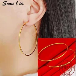 SOMILIA  18K Yellow Golden Plated Hoop Earrings for Women and Man,925 Sterling Silver Jewelry Fashion Women Earrings 10-100MM