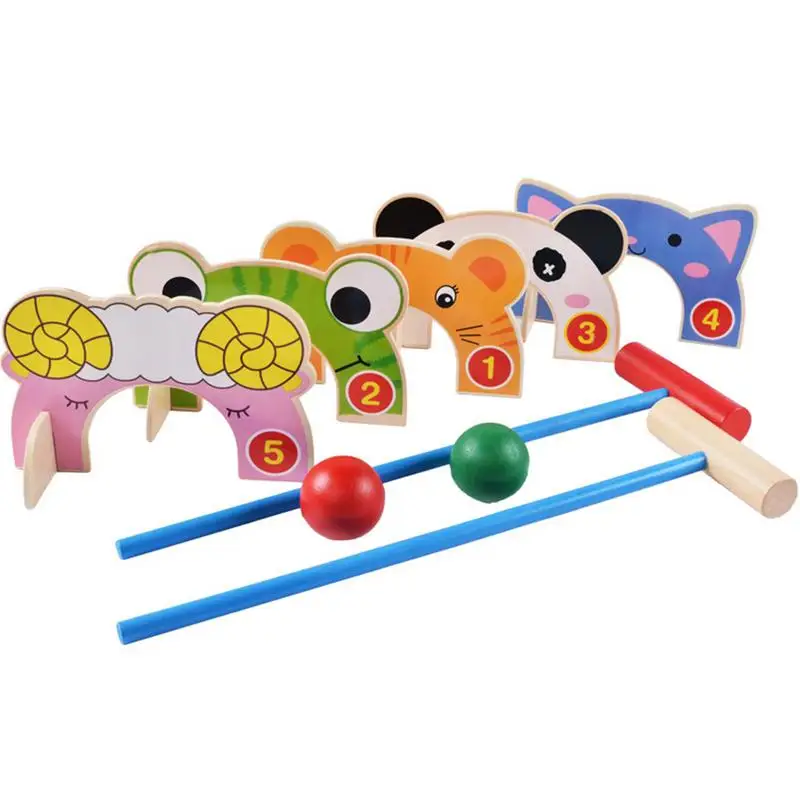 

Animal Croquet Game Set Sturdy Wooden Croquet Set Outdoor Games Bright Colors Charming Animal Croquet Set for Birthday